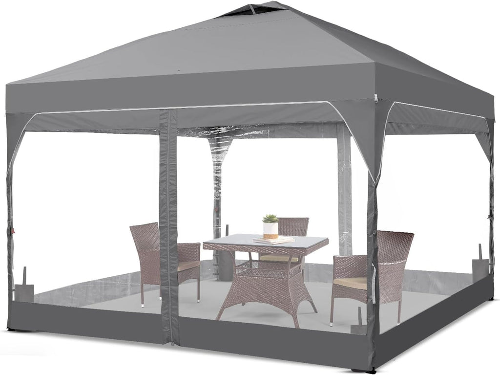 8x8 FT 1-Button Push Pop Up Canopy with 4 Clear PVC Sidewalls, Sandbags, Instant Canopy Tent for Outdoor Events