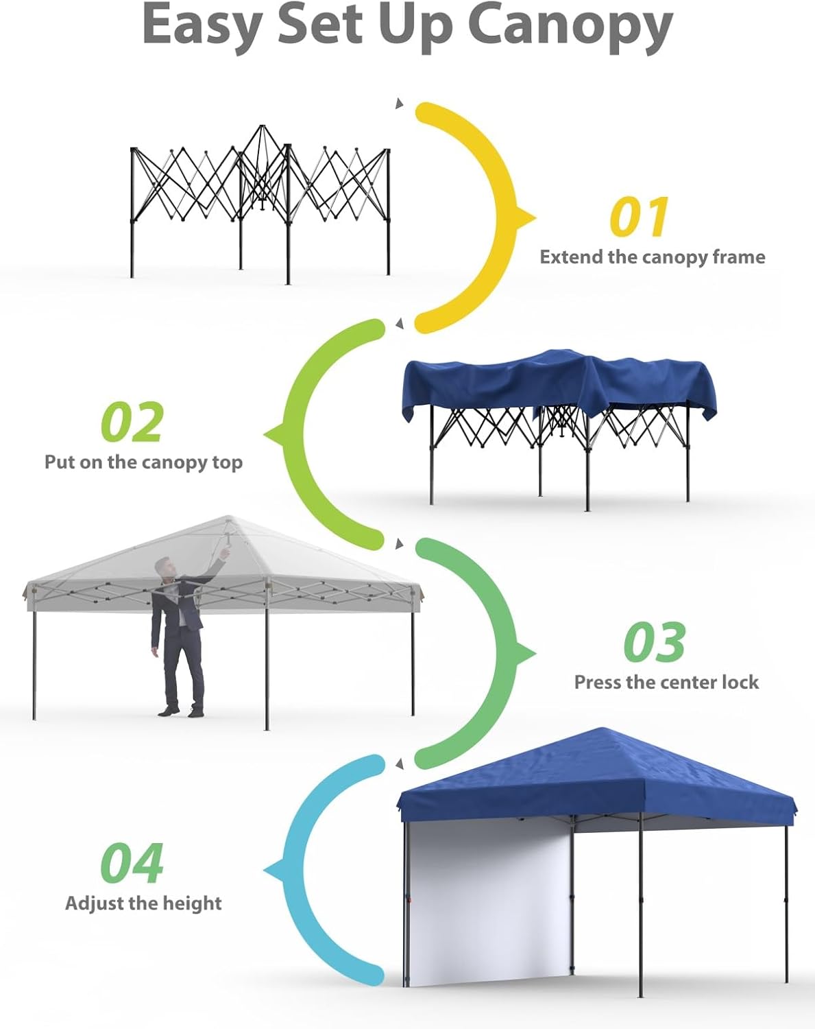 GarveeLife 10 ft x10 ft Pop Up Canopy Tent, Instant Canopies Portable Gazebo with 1 Removable Sidewall, 4 Stakes, 4 Ropes for Outdoor Events, Patio, Party, Camping, Blue