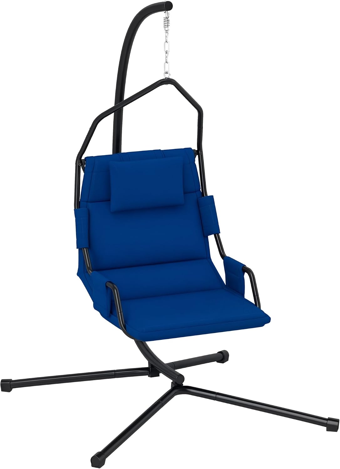 Outsunny Hammock Chair with Stand, Hammock Swing with PA Coating Oxford Fabric Cushion, Indoor Outdoor Hanging Chair with Chain, Steel Frame for Bedroom, Patio, Balcony, Dark Blue