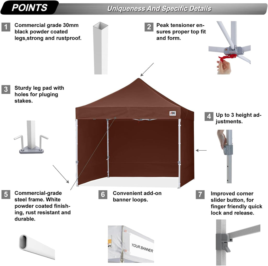ABCCANOPY Easy Pop Up Canopy Tent with Sidewalls 10x10 Commercial -Series, Brown