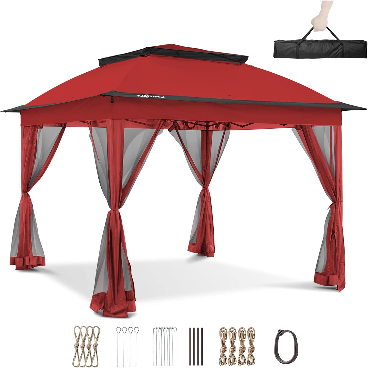 11'x11' Pop Up Gazebo for Patios Canopy Tent with Sidewalls Outdoor Gazebo with Mosquito Netting Pop Up Canopy Shelter Wedding, Red