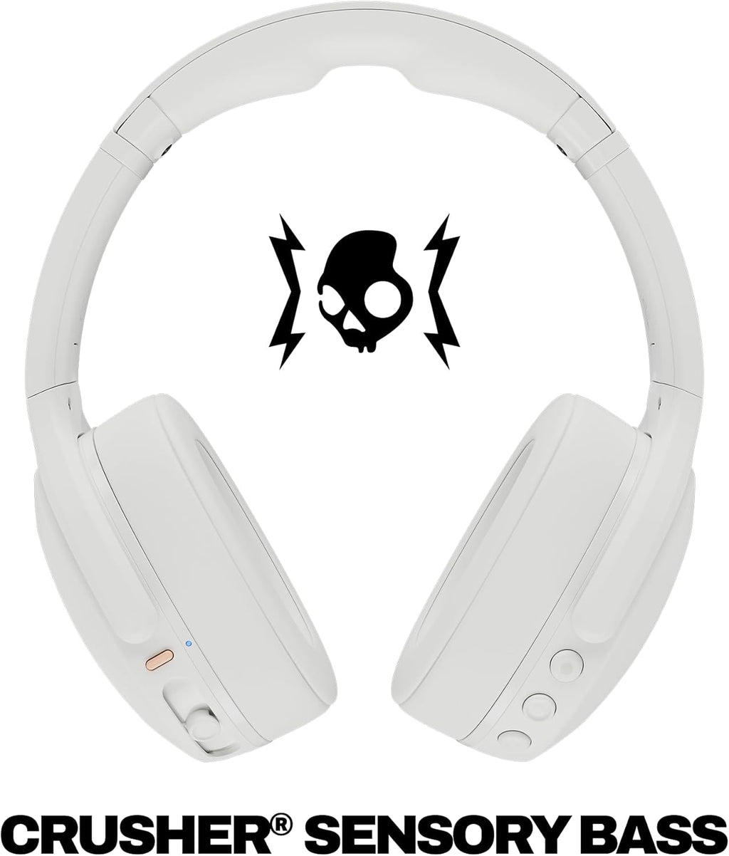 Skullcandy Crusher Evo Wireless Bluetooth Headphones with Multi-Sensory Bass, Noise Isolating Over-Ear Fit, Up to 40 Hours Battery, Microphone for iPhone Android - Bone