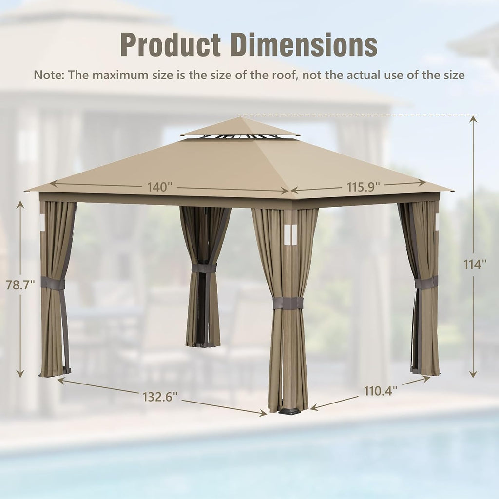 Sannwsg Outdoor Patio Gazebo 10x12 FT, Soft Top Gazebo with Arched Roof Canopy, Metal Frame, Mosquito Netting & Privacy Curtains, for Backyard & Deck, Brown