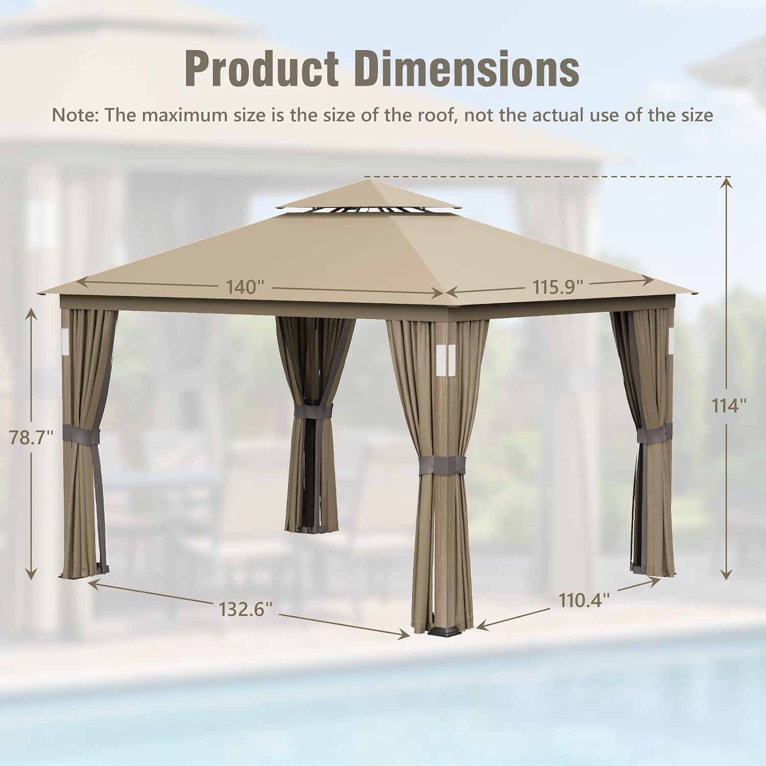 Sannwsg Outdoor Patio Gazebo 10x12 FT, Soft Top Gazebo with Arched Roof Canopy, Metal Frame, Mosquito Netting & Privacy Curtains, for Backyard & Deck, Brown