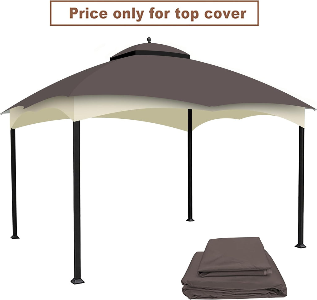 10x12 Ft Outdoor Patio Gazebo Replacement Canopy for Lowe's Allen Roth 10x12 Gazebo #GF-12S004B-1, Double Tiered Roof Top Cover, UV Protection & Waterproof Fabric, Brown (Frame Not Included)