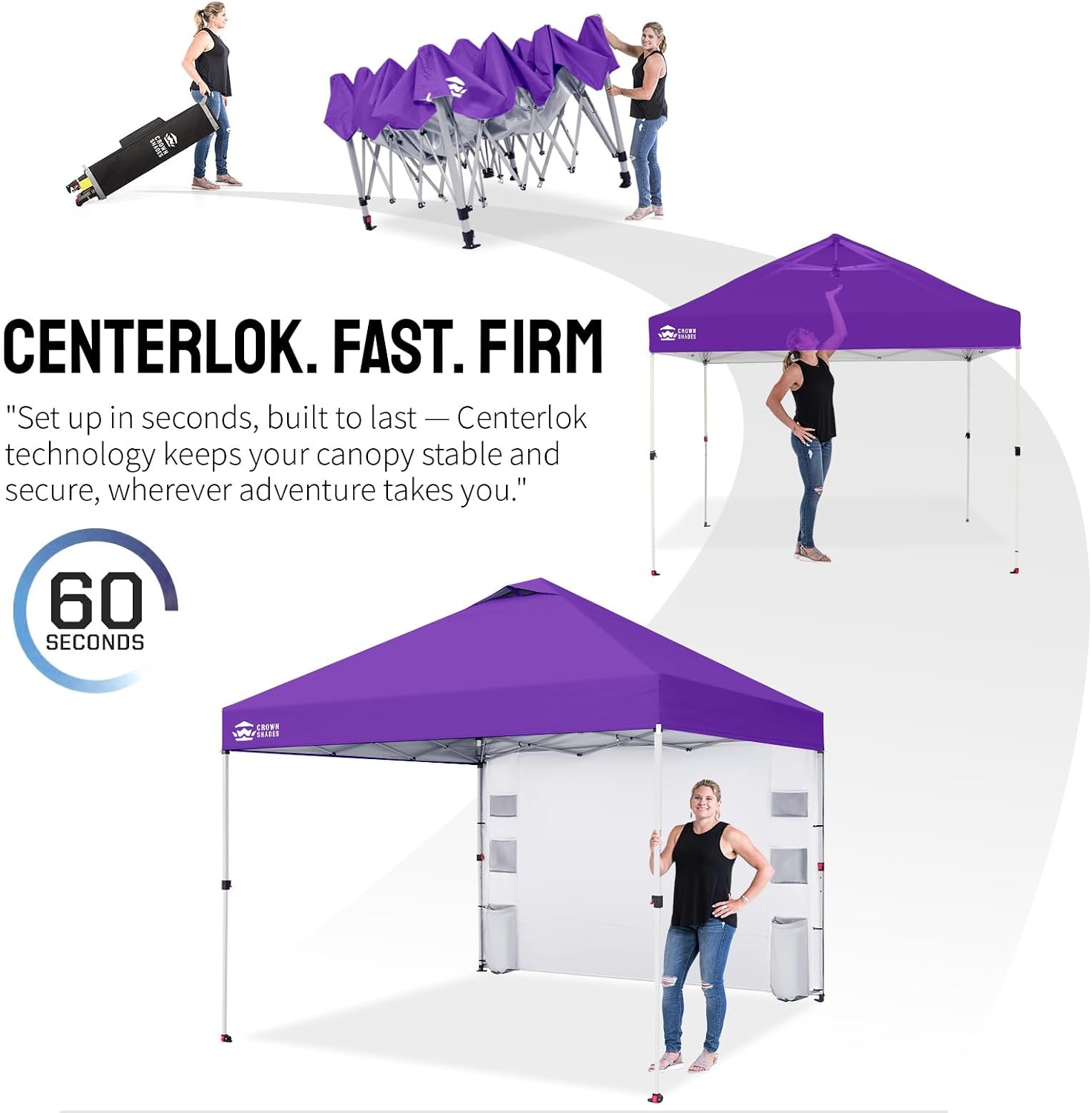 CROWN SHADES Canopy Tent 10x10 Pop Up Canopy Outdoor Shade with Pockets Sidewall, Easy Up Sun Shelter with One Person Set Up Center Lock, Portable Instant Camping Beach Canopy Tents, Purple