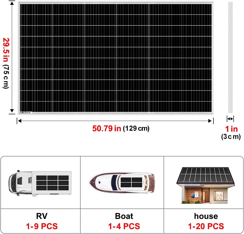 DOKIO 200W 18V Monocrystalline Solar Panel for 12V Battery Charging, Aluminum Frame, MC4 Connector, Pre-Drilled Holes, for Rooftop RV Boat Farm Off-Grid Power