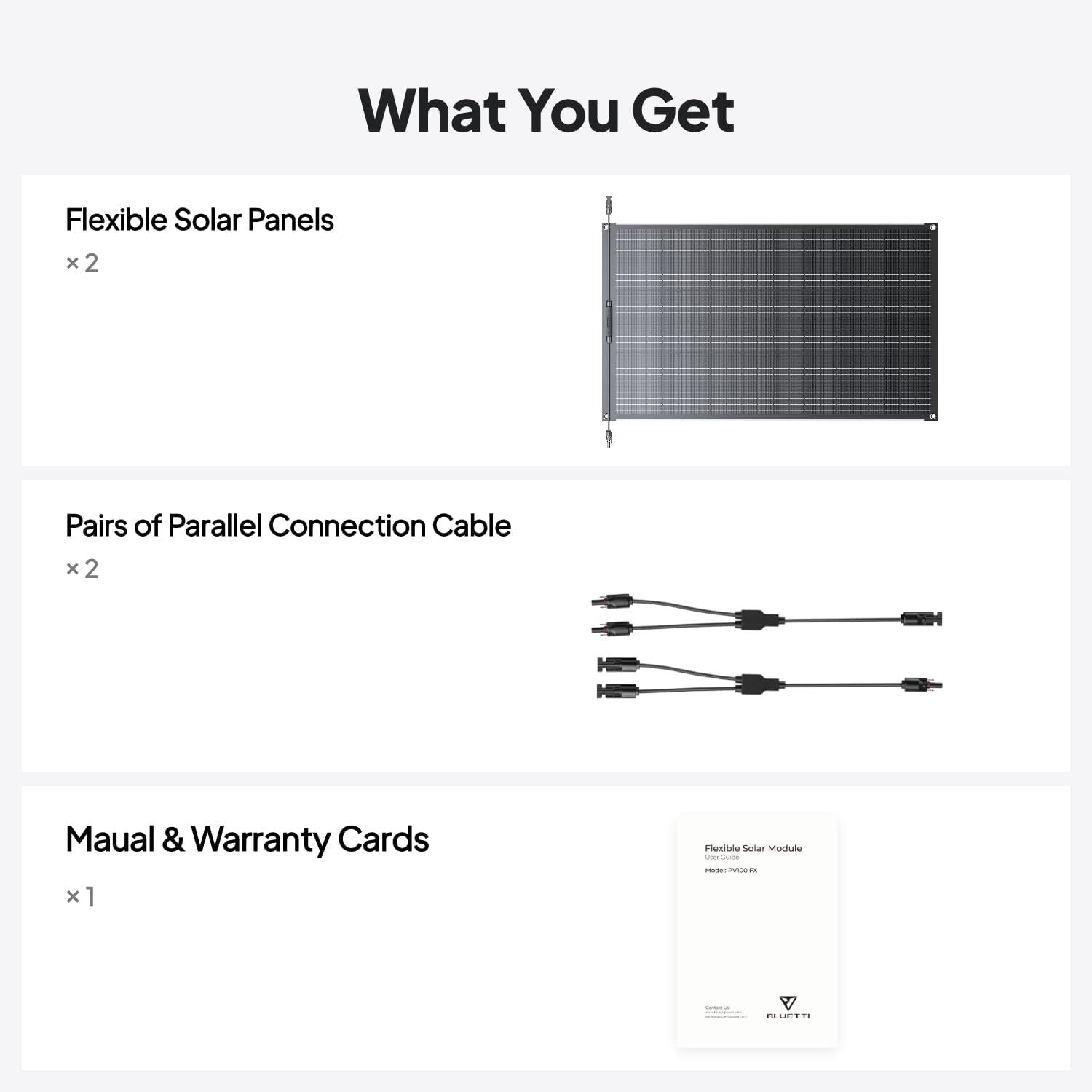 BLUETTI 2 100W Flexible Solar Panels for RVSolar 48V System, 23.4% High Efficiency, 240° Bendable, IP67 Solar Panel for RVs, Camping, Marine, Curved Surfaces