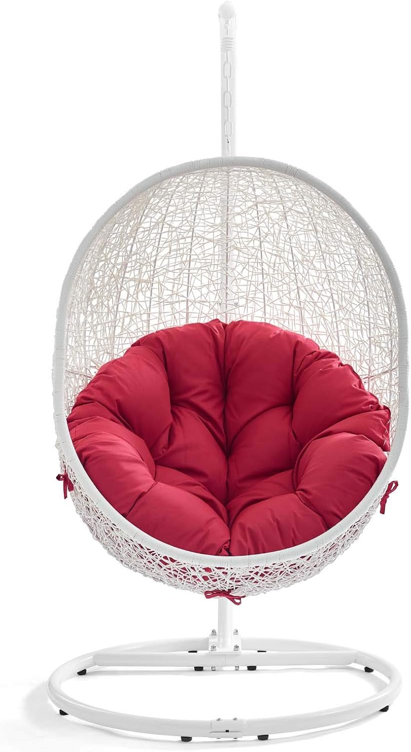 LexMod EEI-2273-WHI-RED Hide Outdoor Patio Swing Chair, White Red