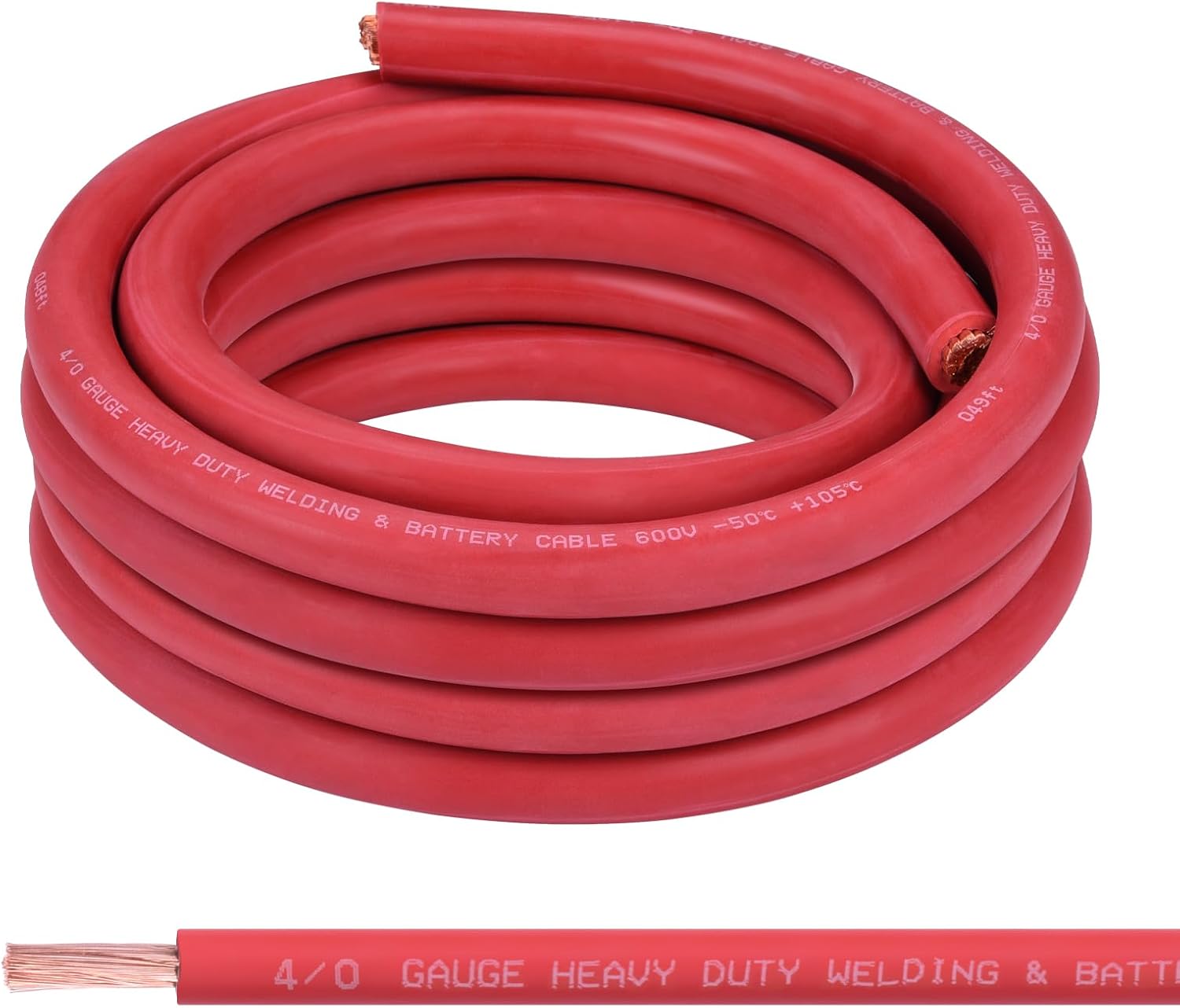 4/0 Gauge Battery Cable, 20FT Red 4/0 AWG Pure Copper Wire Welding Cable, for Automotive, Battery, Solar and Generator, Standard USA OFC Wire