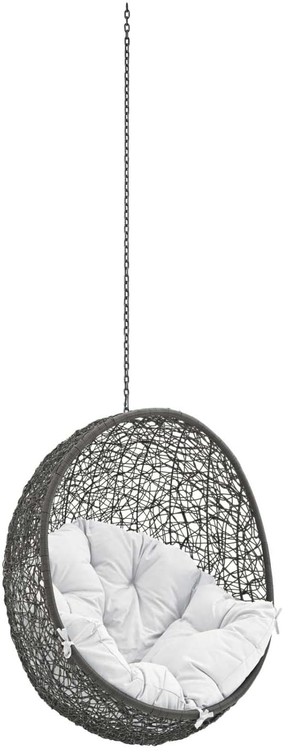 Modway Hide Wicker Rattan Outdoor Patio Swing Chair with Hanging Steel Chain in Gray White