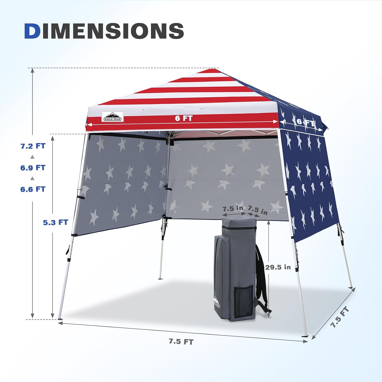 EAGLE PEAK Day Tripper 8x8 Aluminum Super-Lightweight Pop Up Canopy with 3 Removable Walls, Instant Outdoor Backpack Canopy Tent, Outside Beach Folding Sun Shelter, 8x8 Base 6x6 Top, American Flag