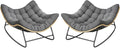 Outdoor Rocking Chair, 2 PCS Indoor Papasan Chairs, Oversized Egg Rocking Chair with Thick Cushion, Rattan Wicker Rocker Lounge Chair for Bedroom, Living Room, Patio, Garden, Porch (Dark Grey)