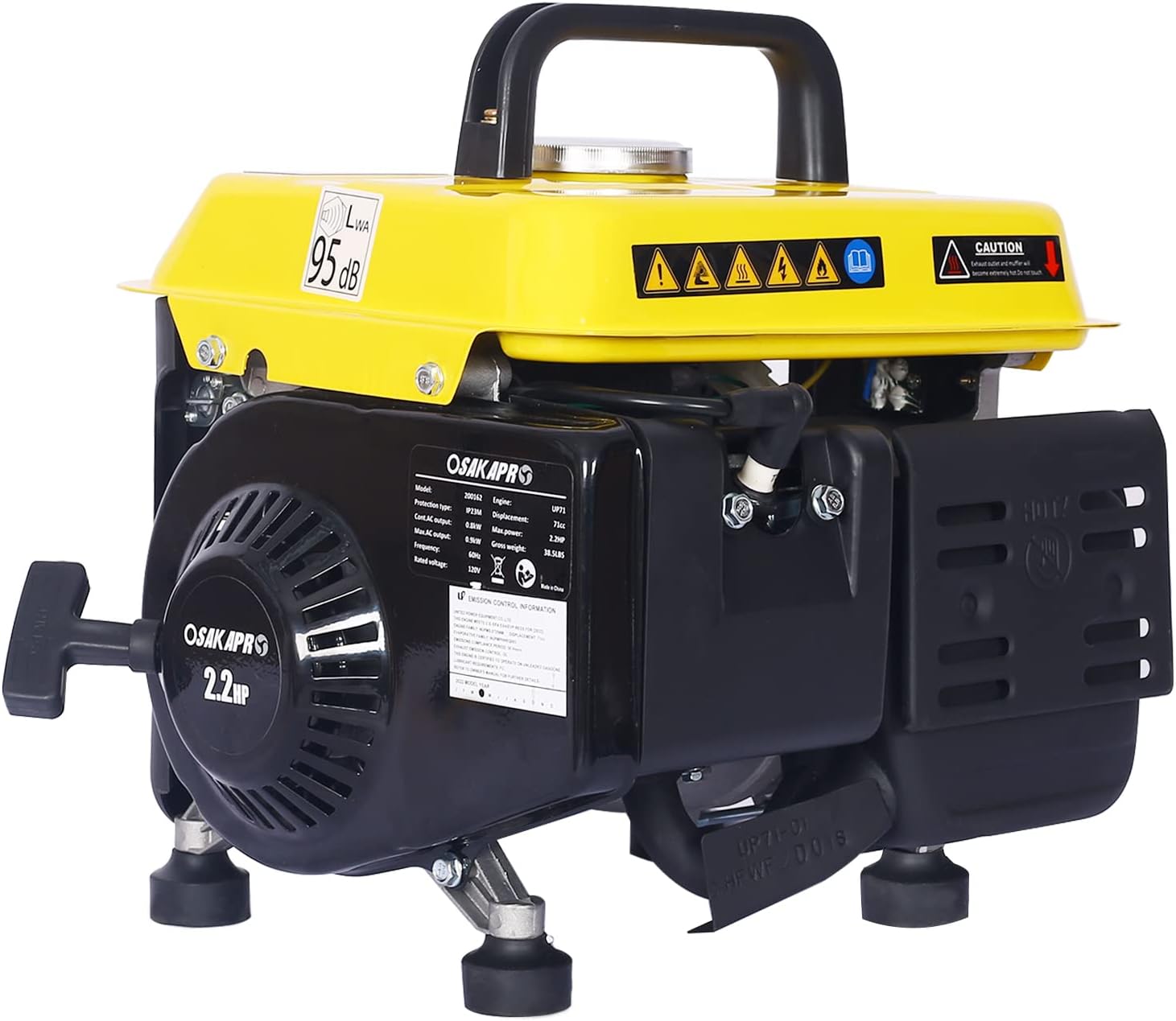 Portable Outdoor Generator, Low Noise Gas Powered Generator for Home Use, 71CC 2-Stroke Engine, 800-Watt Rated Power, EPA Compliant, Perfect for Camping & Tailgating-Yellow