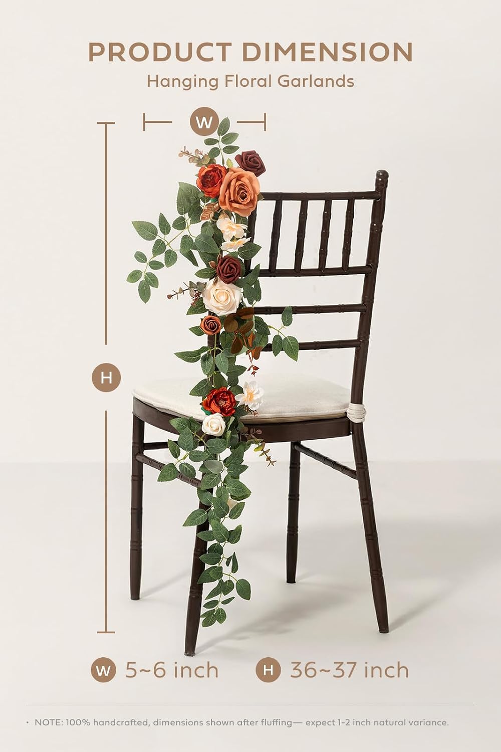 Ling's Moment Fall Wedding 10pcs Chair Decorations Aisle Floral Swag Artificial Pew Flowers Hanging Garlands Orange Terracotta for Ceremony Reception Church Rose Floral Arrangement Party Outdoor Decor