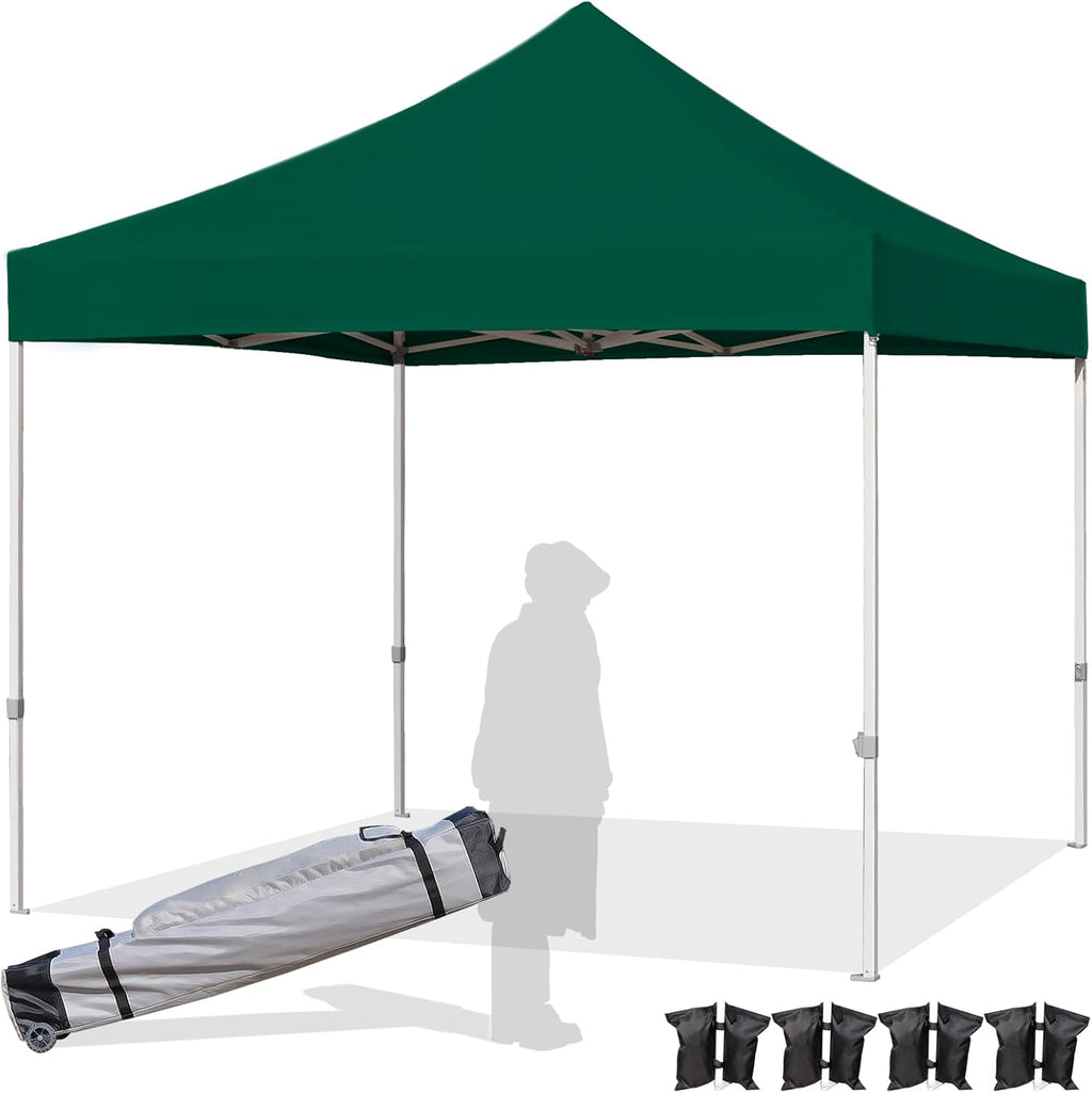 Easy 10x10 Pop Up Canopy Tent with Peak Tensioner, Heavy Duty for Commercial Use, Industry-Leading 3000mm Waterproof, 500D Silver Coated Top, Wheeled Bag, 4 Sandbags, Stakes & Ropes, Forest Green