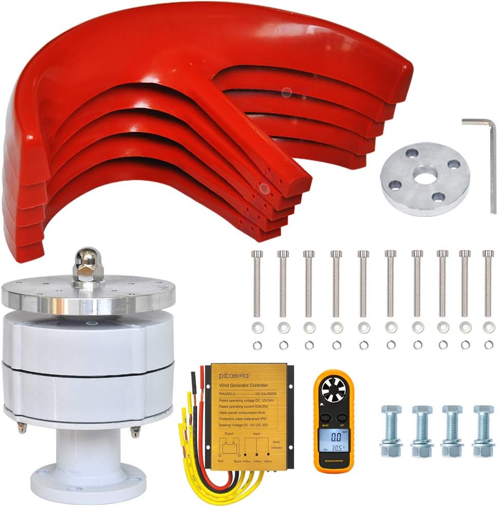 Wind Turbine 200W max 220W 12V 5 Blade Wind Vertical Axis Generator 3 Phase AC Permanent Magnet Generator Wind Turbine Kit with Controller for Hybrid Wind Solar System