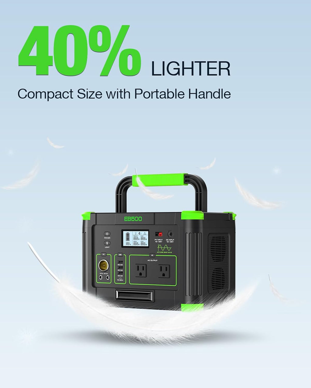 Portable Power Station 500W, 519Wh/140400mAh Solar Generator Backup Lithium Battery Pack Power Supply with 2 AC Outlets, PD 60W USB-C Power bank for Outdoor RV Camping Home Outage Emergency
