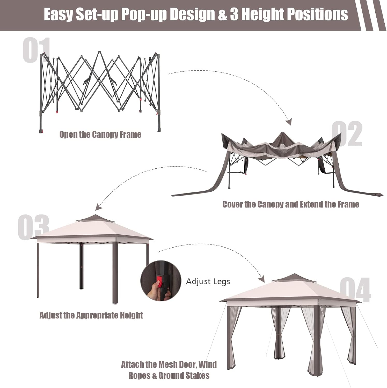 Tangkula 11x11 Ft Pop up Gazebo, 2-Tier Patio Gazebo with Netting, Carry Bag, Easy Set up Outdoor Gazebo with 121 Square Feet of Shade for Backyard, Deck, Poolside (Beige)