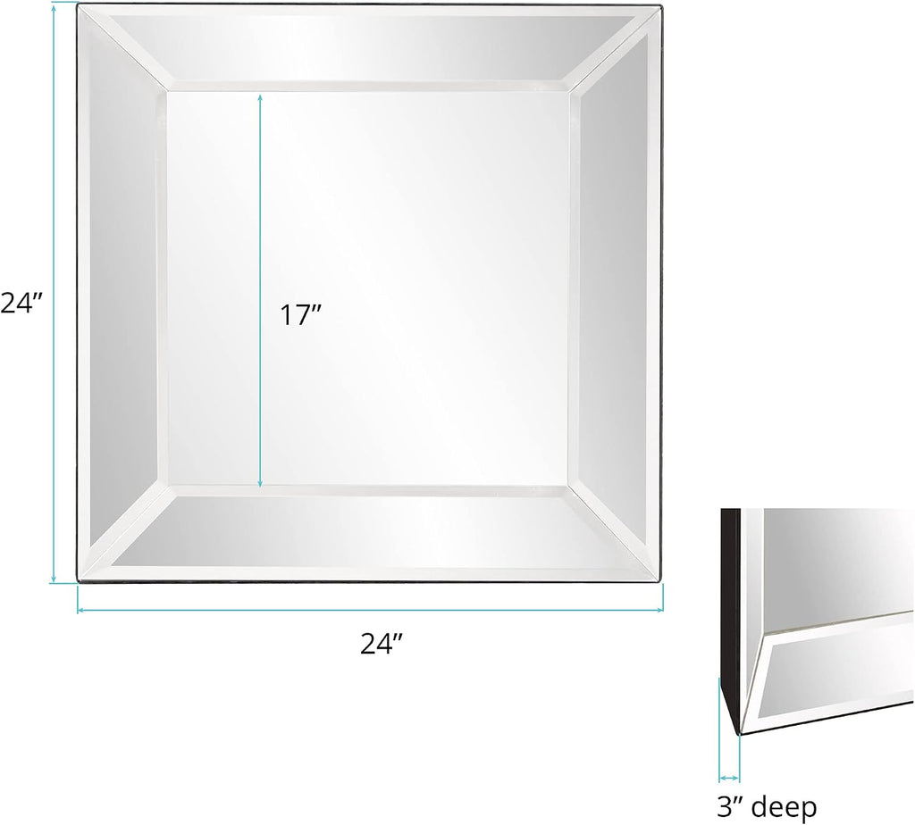 Howard Elliott Collection Vogue Inward Rectangular Hanging Wall Mirror, Large Silver Decorative Wall Mounted Vanity Mirror with Glass Frame for Bedroom, Living Room & Entryway, 24 x 24 Inch