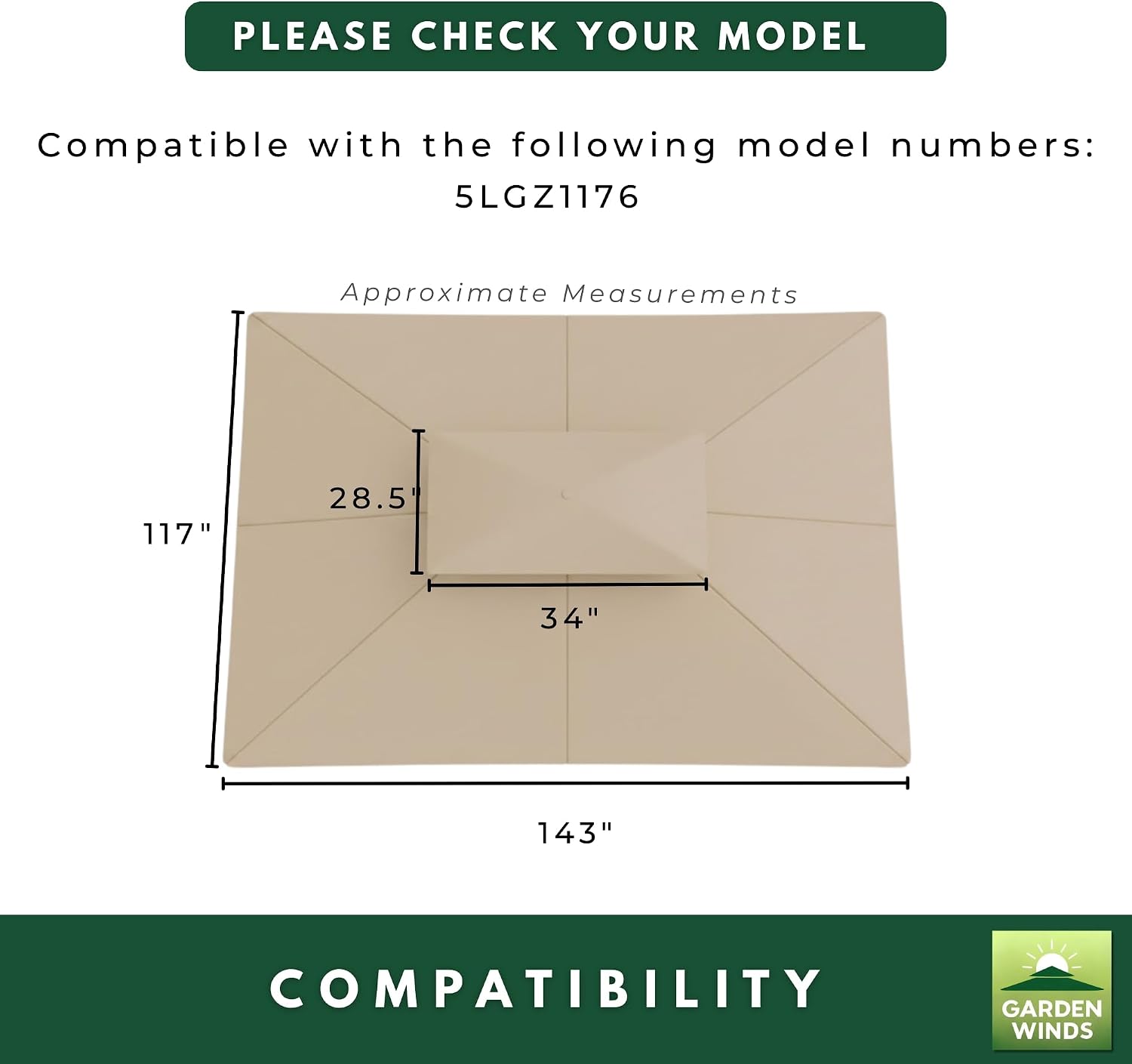 Garden Winds Durable 350 Replacement Canopy Top Compatible with La Palma I and II 10' x 12' Gazebos Models 5LGZ6530-5, 5LGZ6530 - Beige