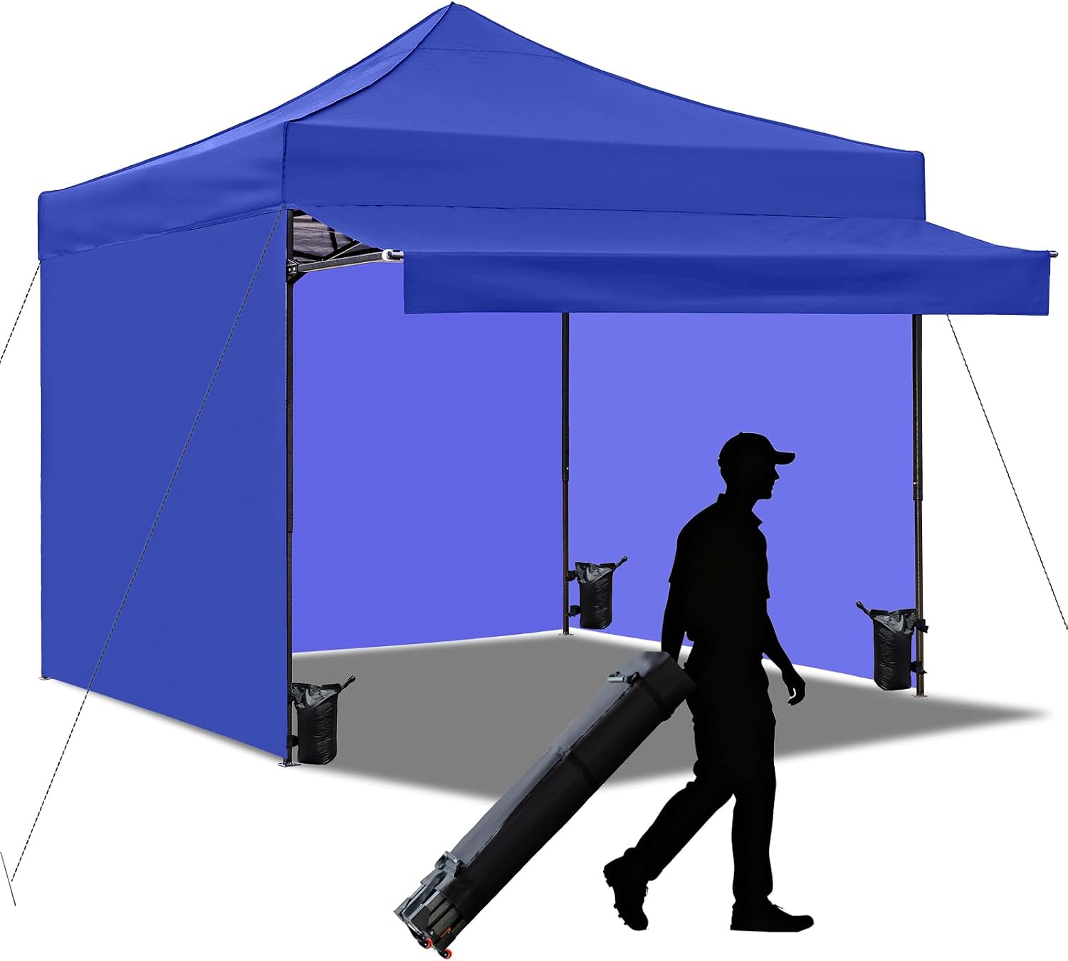 10x10 Pop up Canopy Tent with Awning Easy up Canopy with Wheel Bag Heavy Duty Waterproof Canopy Commercial Gazebo Tent for Outdoors Parties Vendors (Blue)