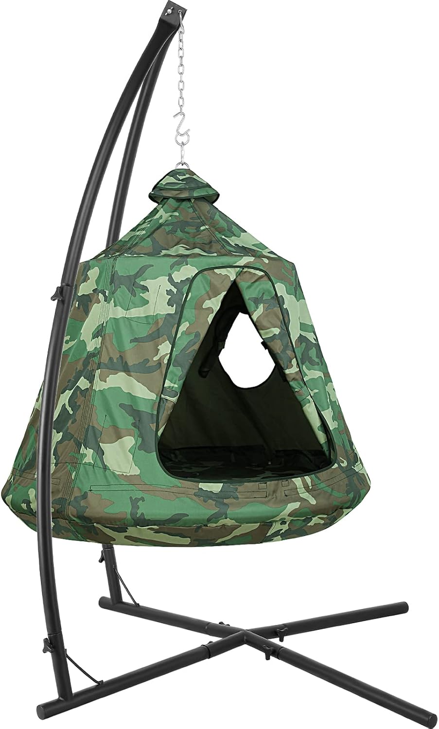 X-Shaped Hanging Tree Tent w/Swing Chair,Hammock Chair Stand Canopy w/Steel Frame,Indoor Outdoor Egg Basket Patio Seat w/Adjustable Solid Stand,Bedroom Porch Balcony Garden 330lb (Camouflage)