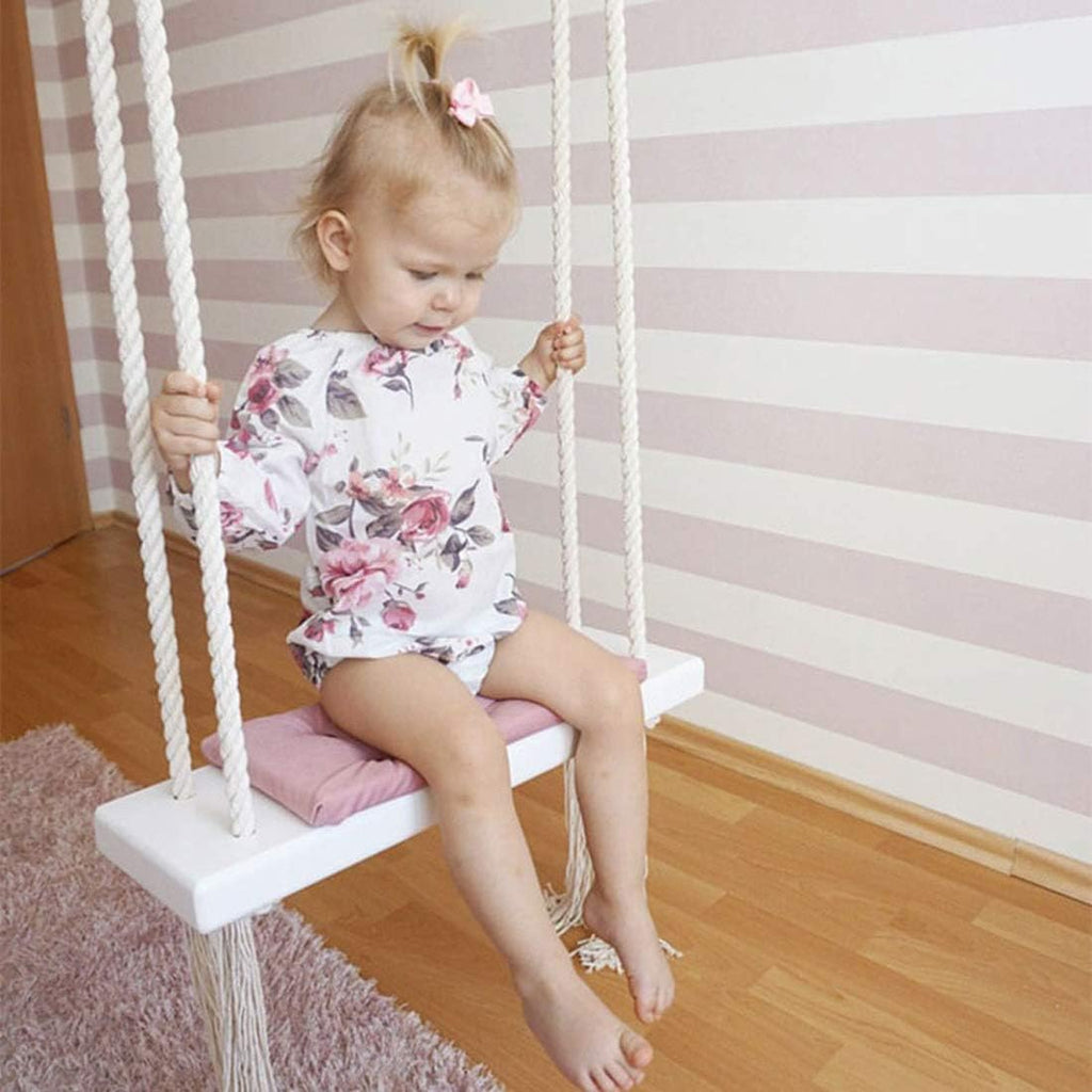 Indoor Swing Chair Hanging Swings Set for Kids, Wooden Rocking Chair with Cushion, Children's Room Furniture for Decoration, Children's Toys,Purple