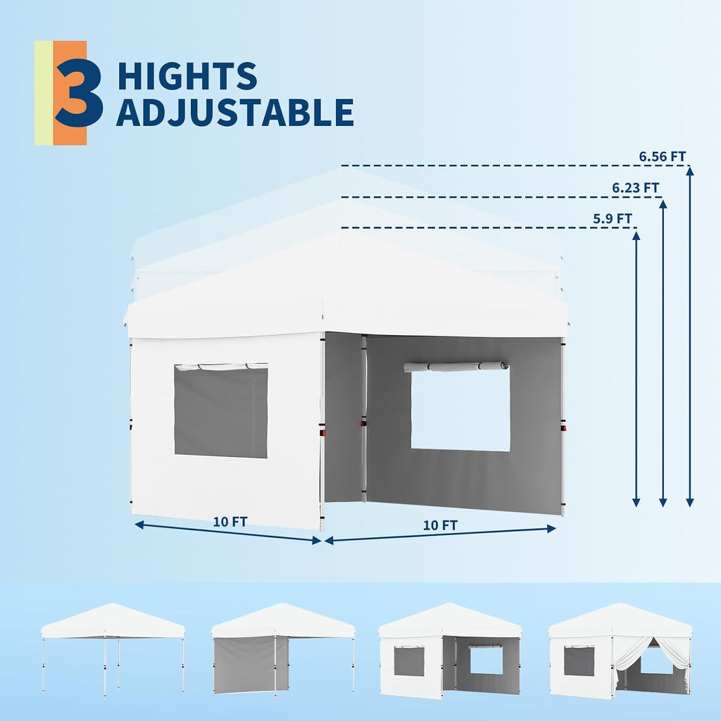 10x10FT Instant Pop Up Canopy Tent with 3 Side Walls, Heavy Duty Canopy Set, Waterproof and UV Protected Tailgate Tent for Outdoor Events (White)