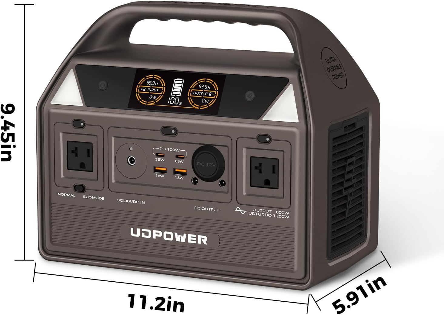 UDPOWER C600 Solar Generator with 120W Solar Panel - 600W Portable Power Station(Surge 1200W) AC Output, 595Wh LiFePO4 Battery, for Camping, Travel, RV, Emergency Power Backup(Brown)