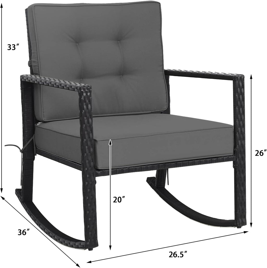 Tangkula 2 Pieces Wicker Rocking Chairs, Outdoor Glider Rattan Rocker Chair with Heavy-Duty Steel Frame, Patio Wicker Furniture Seat with 5' Thick Cushion for Garden, Porch, Backyard, Poolside