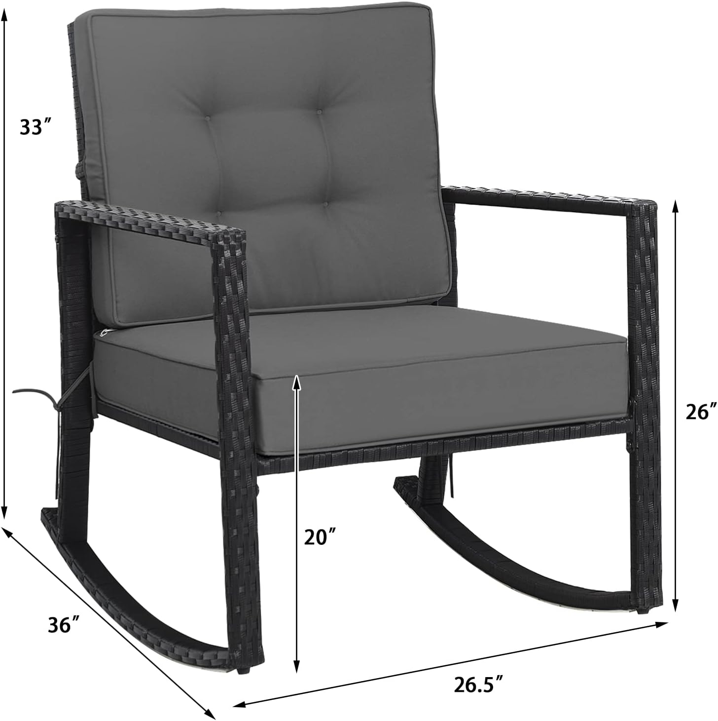Tangkula 2 Pieces Wicker Rocking Chairs, Outdoor Glider Rattan Rocker Chair with Heavy-Duty Steel Frame, Patio Wicker Furniture Seat with 5' Thick Cushion for Garden, Porch, Backyard, Poolside