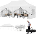 HAPPYGRILL 10x20FT Pop-up Canopy with Detachable Sidewalls, Instant Canopy Tent with Carrying Bag, UPF50+ Sun Protection, Easy Setup Gazebo for Outdoor Party Wedding, White