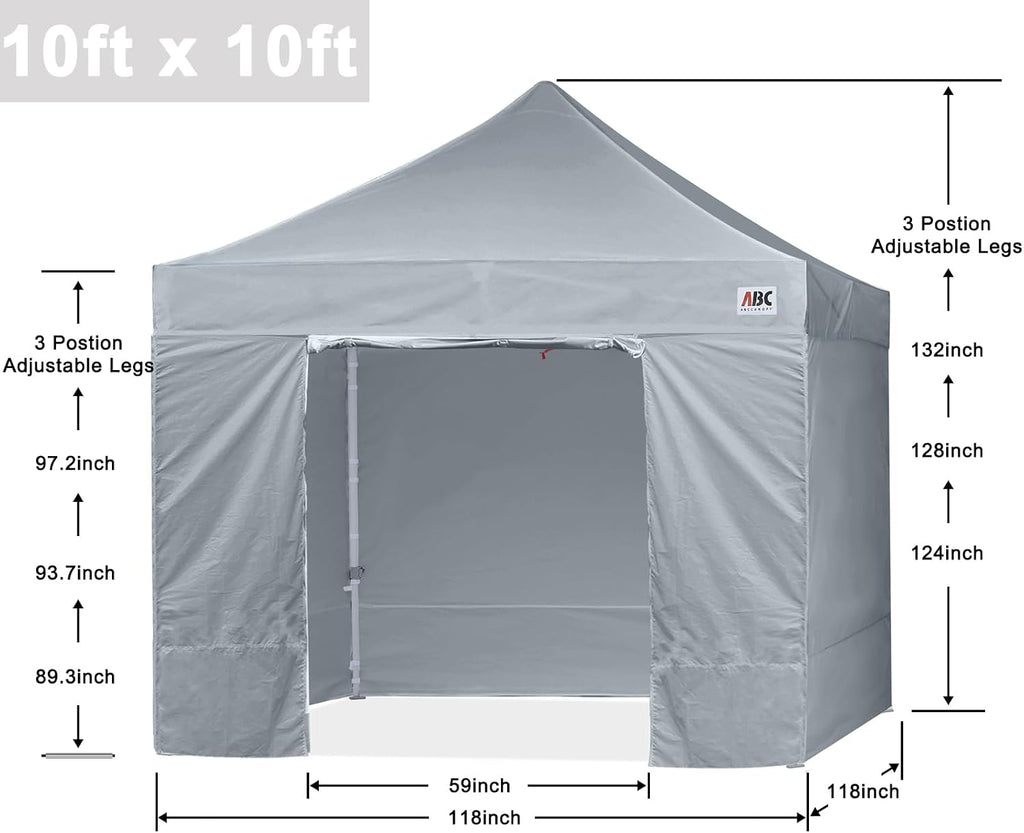 ABCCANOPY Easy Pop Up Canopy Tent with Sidewalls 10x10 Commercial -Series, Gray
