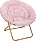 Flash Furniture Gwen Oversize Folding Saucer Chair - Blush Faux Fur Moon Chair - Soft Gold Metal Frame - 38' Portable Folding Chair - for Dorm and Bedroom