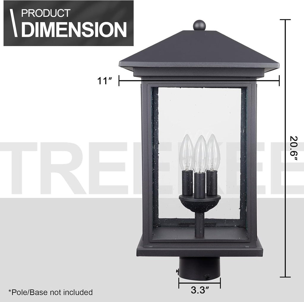 Treekee Outdoor Post Light, 21'' Lamp Post Light Fixture, 3-Light Modern Waterproof Outside Post Lantern Column Lights, Exterior Pole Lighting Pillar Lantern for Yard Garden