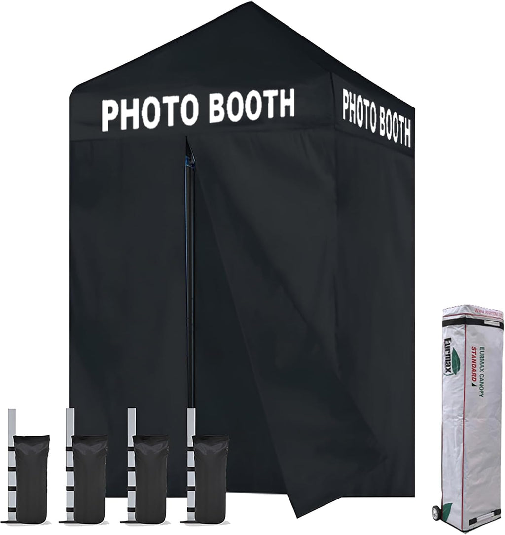 Eurmax USA 5x5 Pop Up Canopy Tent,Commercial Tent with Patented No-Tip Rolling Bag,4 Zippered Removable Walls,UV & Water Resistant Canopy Top,Heavy Duty Outdoor Gazebo,Instant Shelter(Printed Black)