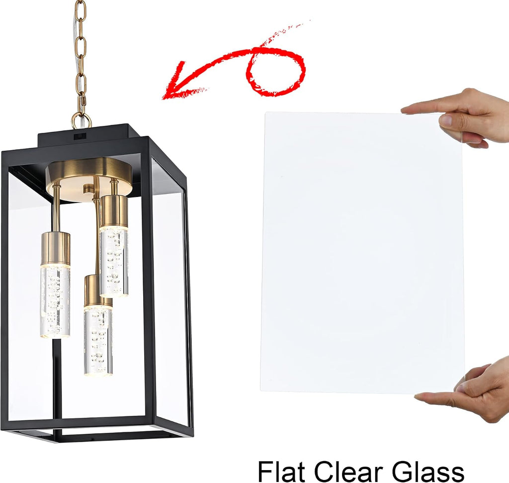 MELUCEE 5 Color Dimmable LED Exterior Lantern Hanging Light Ceiling Mount with Clear Glass, Black 16 Inch Outdoor Pendant Light Outside Chandelier for Porch Garage Gazebo Patio, Built-in LED Chips