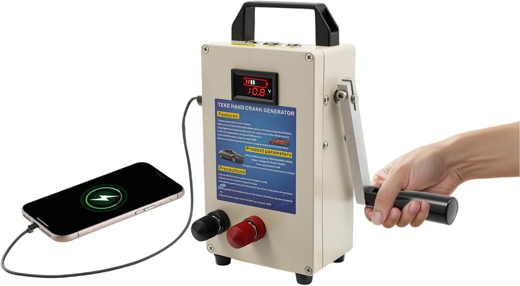 Hand Crank Generator, 20A 15600mAh Portable Power Station High Power Manual Power Supply Emergency Charger with Handle&Cable Lines for Field Operations Natural Disasters Survival Training