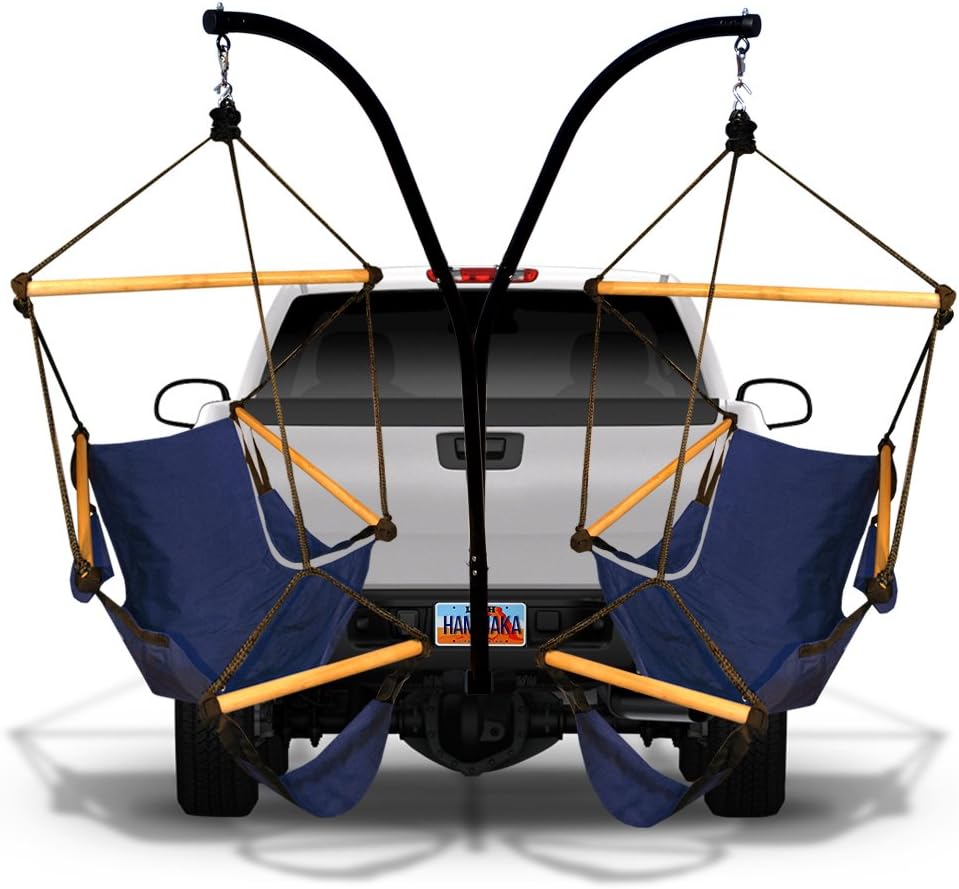 Hammock Hitch Stand with 2 Cradle Chairs and Blue/Green Parachute Hammock (Blue)