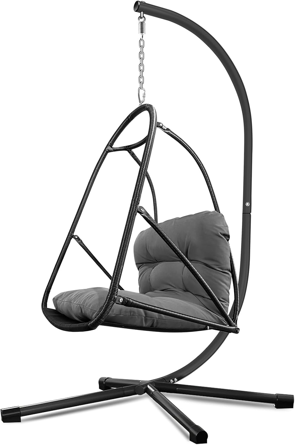 JESE Swing Egg Chair Foldable Frame Hanging Chairs, UV Resistant Waterproof Cushion and Cup Holder,Swing Hammock Chairs for Patio,Bedroom,Balcony, Garden-350lbs, Stand Included, Brown