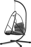 JESE Swing Egg Chair Foldable Frame Hanging Chairs, UV Resistant Waterproof Cushion and Cup Holder,Swing Hammock Chairs for Patio,Bedroom,Balcony, Garden-350lbs, Stand Included, Brown