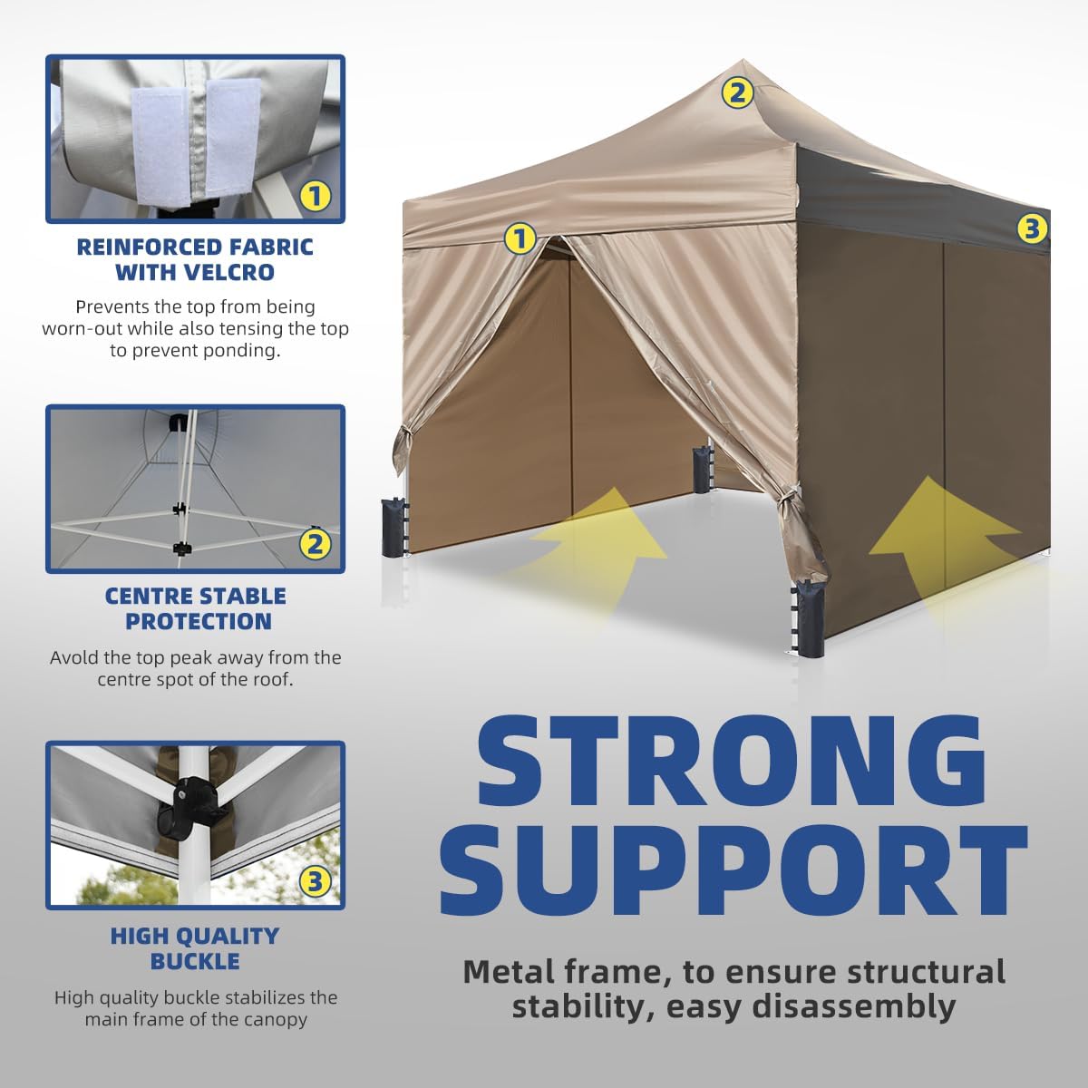 10x10ft Commercial Pop Up Canopy Tent with Removable Sidewalls, Waterproof Adjustable Height Outdoor Gazebo Sun Shelter, Heavy Duty UPF 50+ Party Tent for Camping & Events - Beige