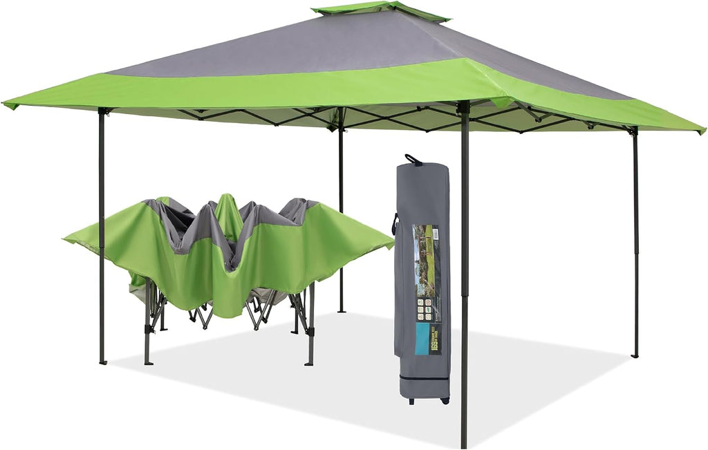 PHI VILLA Pop-Up Canopy Tent 13x13 Instant Shelter with Wheeled Bag, 150D Oxford Fabric, Green