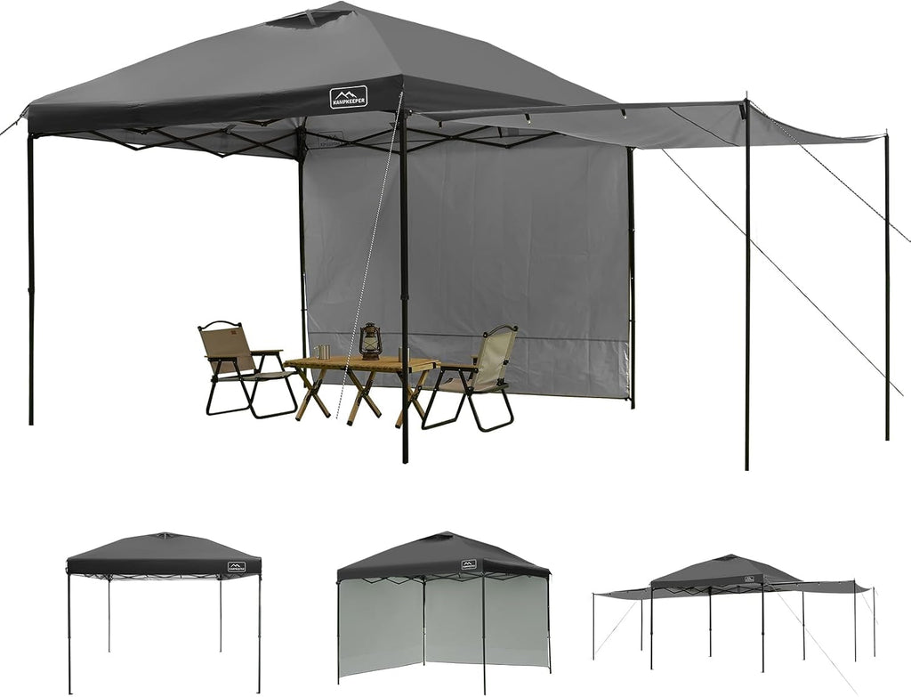 KAMPKEEPER 10x10 Easy Pop Up Canopy Tent with Sidewalls, Instant Outdoor Shade Shelter with Removable 10FT Sun Walls, Quick Setup Waterproof and UV-Resistant for Patio (Black, 10x10FT with 2 sidewall)