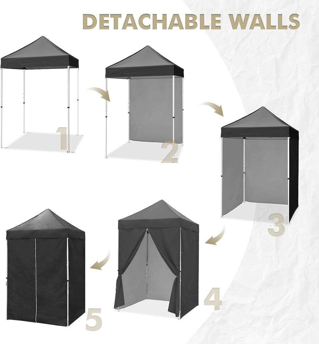 EAGLE PEAK 5x5 Instant Canopy with 4-Side Wall Panels, Small Pop up Portable Canopy Tent with Carry Bag, Light Weight Sun Shelter for Sports, Camping and Beach, Gray