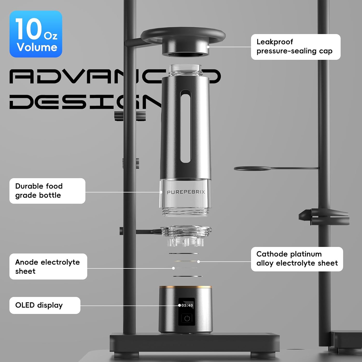 PUREPEBRIX Hydrogen Water Bottle Generator-Up to 8100 PPB Molecular Hydrogen, 12-Hour Hydrogen Retention, IHSA Certified SPE/PEM Tech, Portable Hydrogen Bottle, Healthy Gift (Platinum)