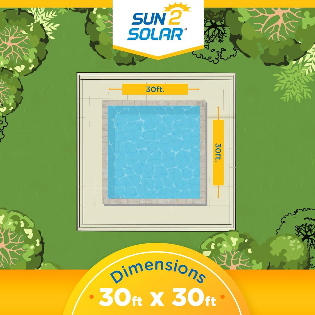 Sun2Solar Blue 30 ft x 30 ft Square Pool Solar Cover | 800 Series | Heat Retaining Solar Blanket | for Heating Inground & Above Ground Swimming Pools & Spas | Includes 6 Heavy-Duty Grommets