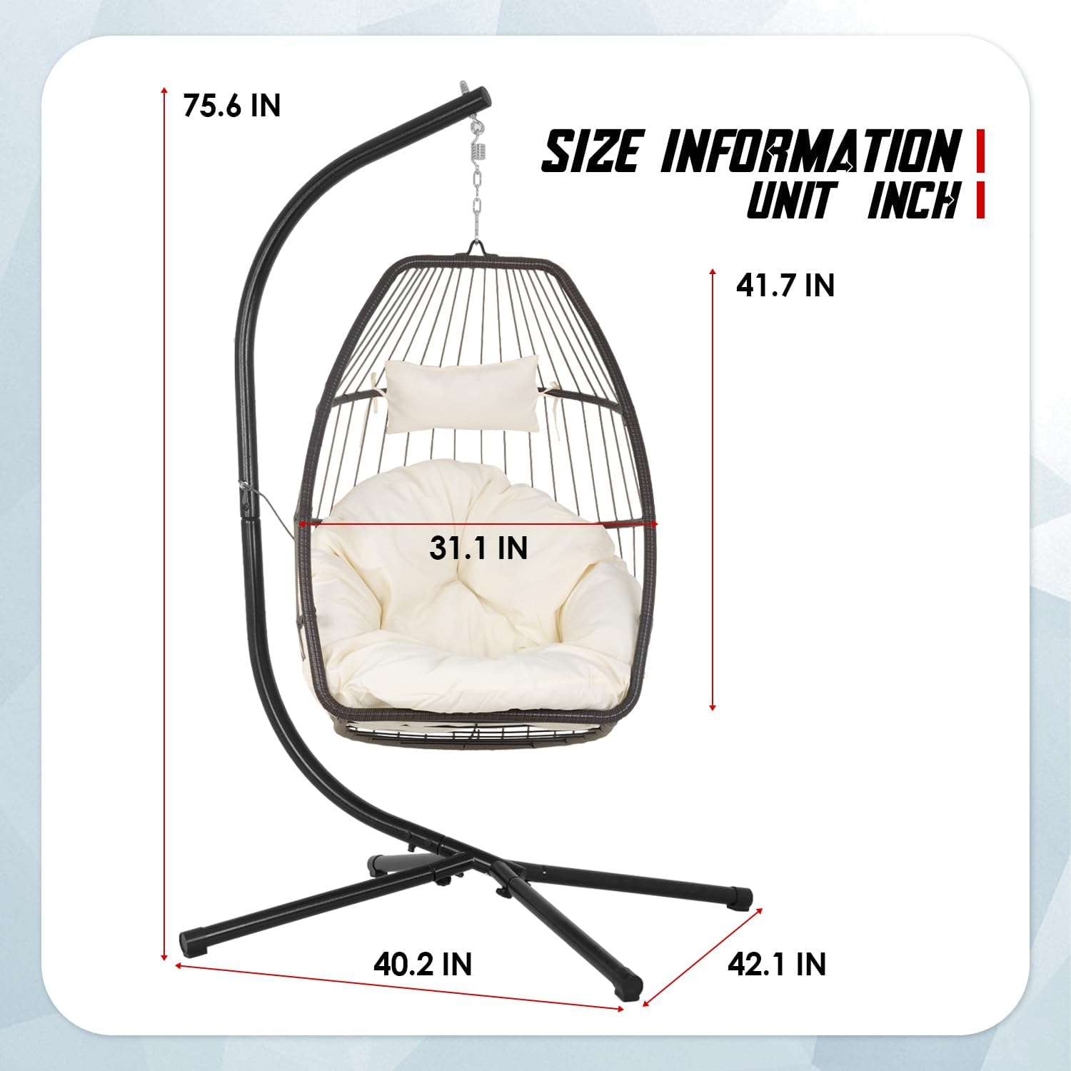 Egg Hanging Chair with Stand Hammock Chair Wicker Basket Chair Hanging Patio Swing UV Resistant Cushion for Indoor Bedroom Outdoor Garden Backyard Balcony