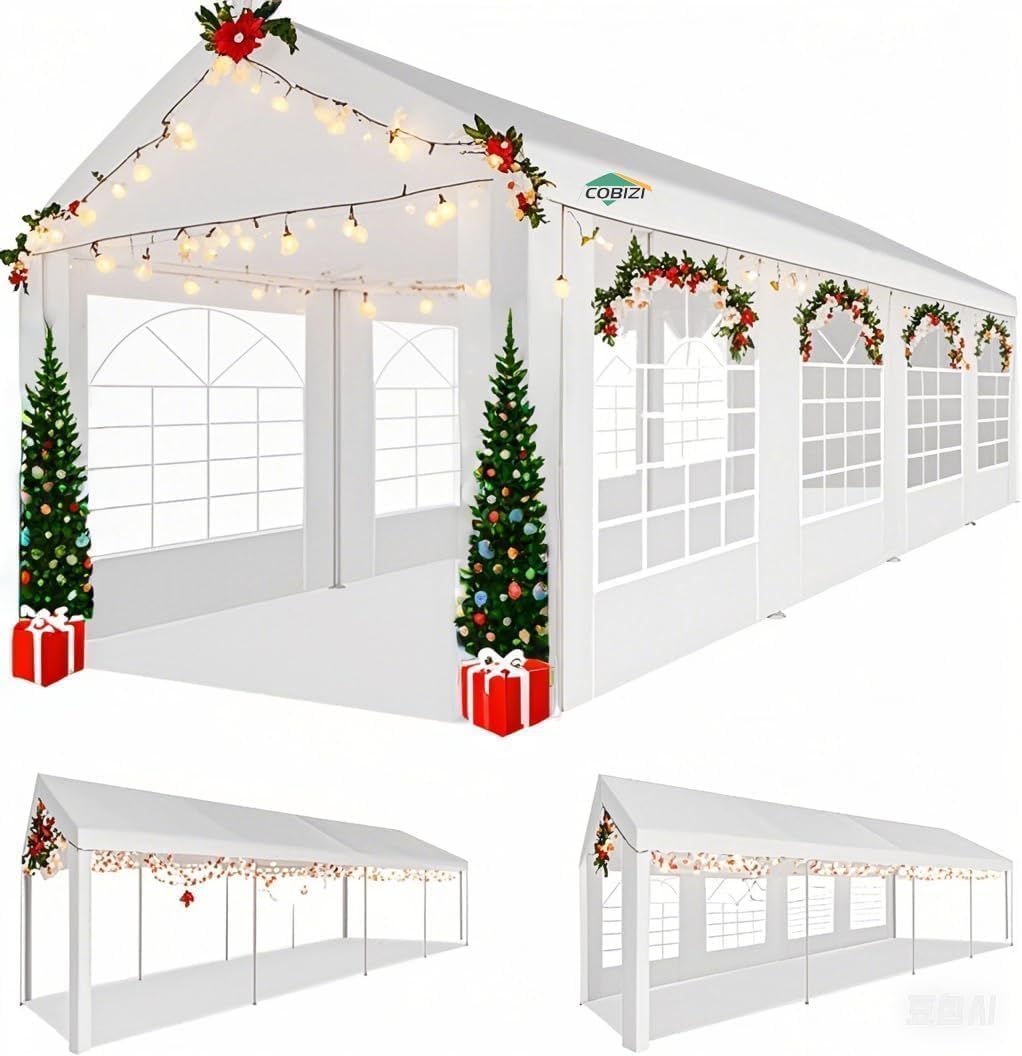 COBIZI 10x30 Heavy Duty Party Tent Outdoor Waterproof Canopy with 8 Church Windows & 8 Sidewalls, Built-in Sandbag, White Powder Coating Commercial Event Shelter Tents for Parties Wedding BBQ Patio